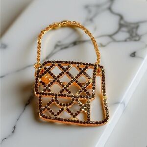 Enamel Gold and Black Rhinestone‎ Brooch handbag Accents Jewelry Bag Pin Gift